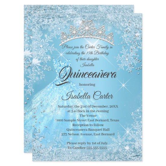 Quinceanera 15th Cinderella Blue Snowflake Winter