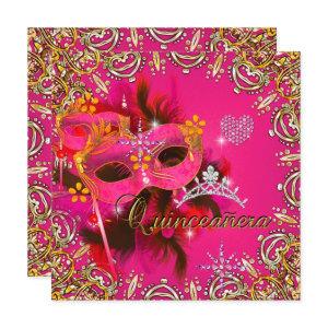 Quinceanera 15th Coral Pink Masquerade Party Gold