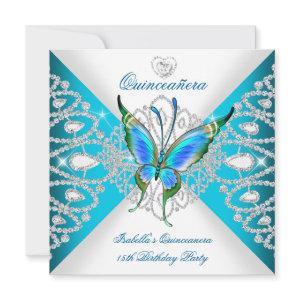Quinceanera 15th Deep Teal Blue Butterfly Tiara