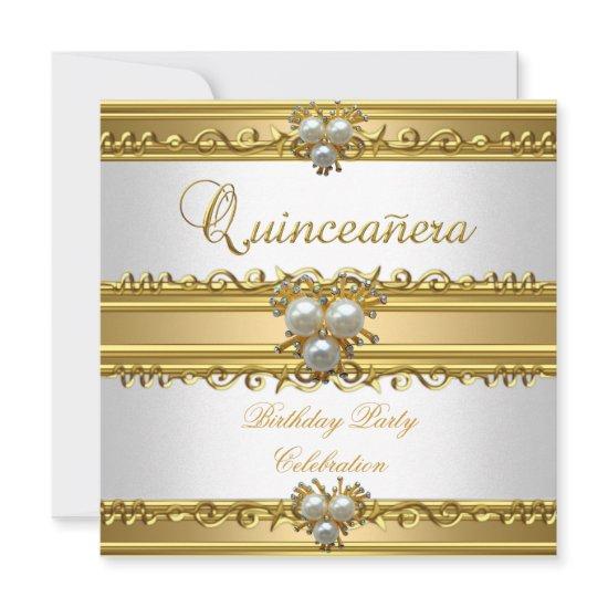Quinceanera 15th Elegant White Gold Pearl Jewel
