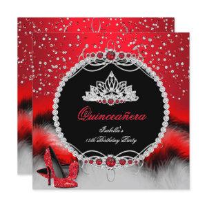 Quinceanera 15th Feather Red Pearl Glamour Heels