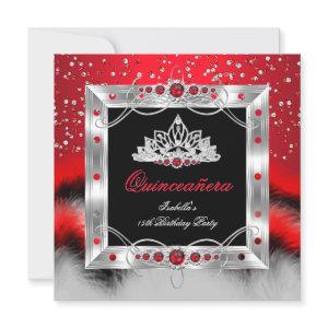 Quinceanera 15th Feather Red Pearl Glamour