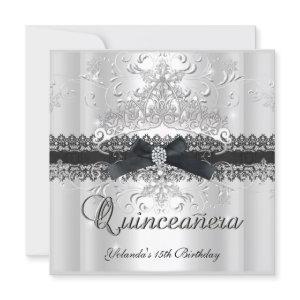 Quinceanera 15th Glitter Tiara Black White Bow