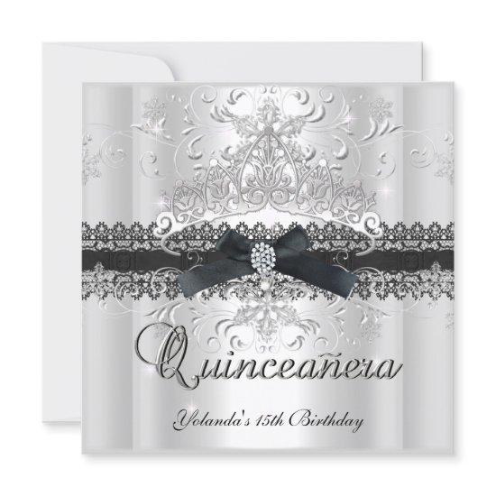 Quinceanera 15th Glitter Tiara Black White Bow
