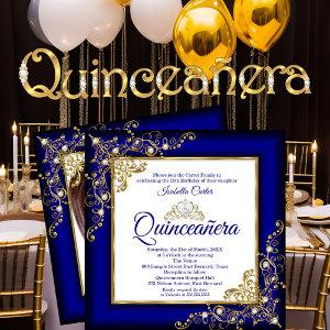 Quinceanera 15th Gold Royal Blue Pearl Tiara Photo