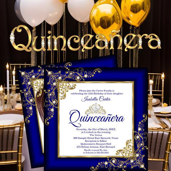 Quinceanera 15th Gold Royal Blue Pearl Tiara Photo