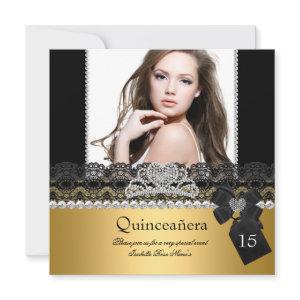 Quinceanera 15th Gold Silver Photo Black Lace