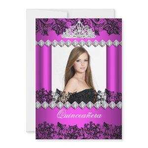 Quinceanera 15th Hot Pink Black White Lace Photo