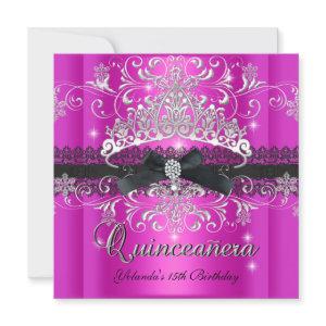 Quinceanera 15th Hot Pink Glitter Tiara Silver