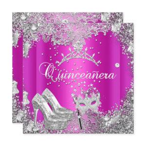 Quinceanera 15th Hot Pink Silver Mask Tiara