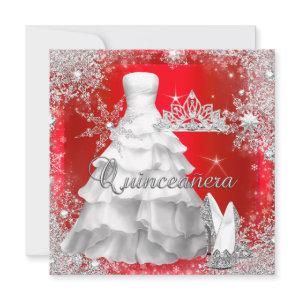 Quinceanera 15th Hot Red Silver Birthday