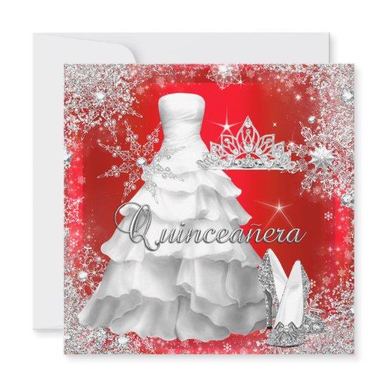 Quinceanera 15th Hot Red Silver Birthday