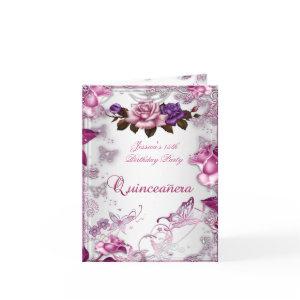 Quinceanera 15th Invite White Pink Purple Rose