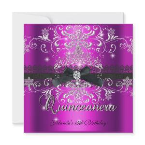 Quinceanera 15th Magenta Glitter Tiara Black Bow