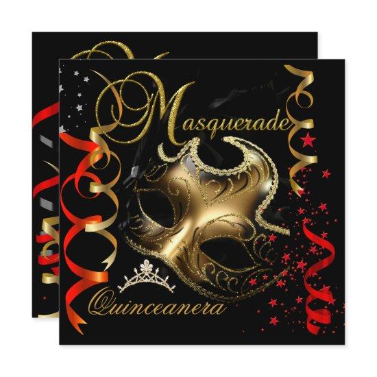 Quinceanera 15th Masquerade Red Gold Mask