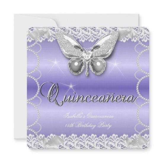 Quinceanera 15th Mauve Lace Butterfly Pearl Party