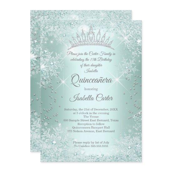 Quinceanera 15th Mint Teal Snowflake Winter