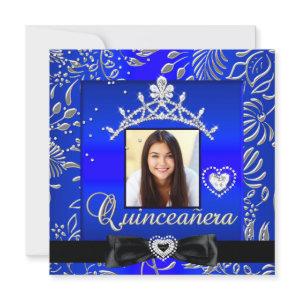 Quinceanera 15th Party Blue Silver Damask Photo