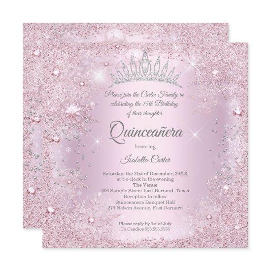 Quinceanera 15th Party Blush Pink Snowflake Winter