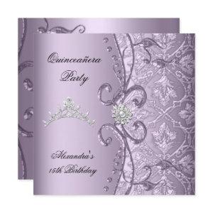 Quinceanera 15th Party Damask Lilac Jewel Image