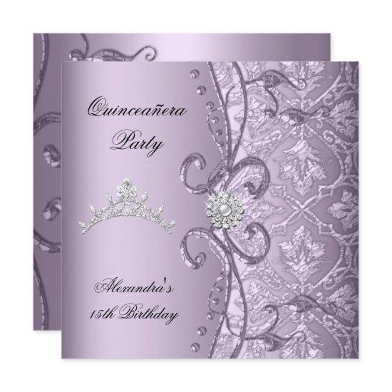 Quinceanera 15th Party Damask Lilac Jewel Image