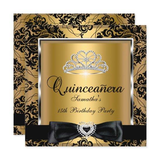 Quinceanera 15th Party Gold Damask Silver Black