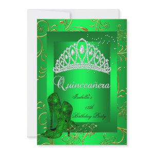 Quinceañera 15th Party Gold Green Glitter Look