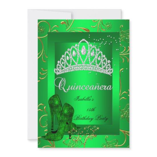 Quinceañera 15th Party Gold Green Glitter Look