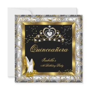 Quinceañera 15th Party Gold Silver Damask Glam