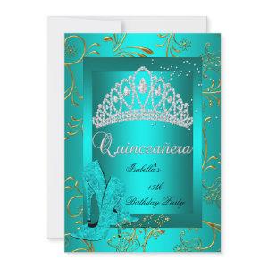 Quinceañera 15th Party Gold Teal Glitter Look