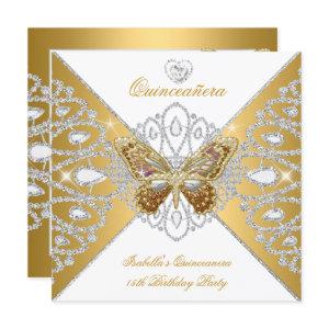 Quinceanera 15th Party Gold White Butterfly Tiara