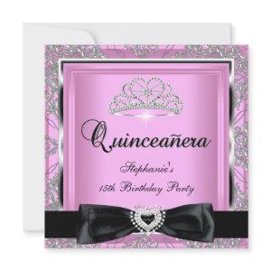 Quinceanera 15th Party Pink Damask Silver Black