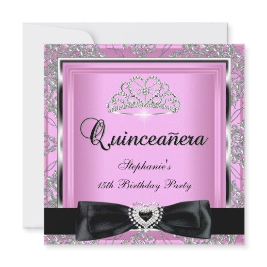 Quinceanera 15th Party Pink Damask Silver Black