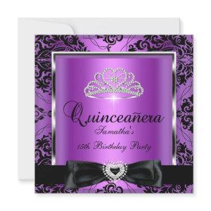 Quinceanera 15th Party Purple Damask Silver Black