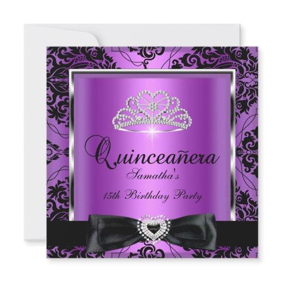 Quinceanera 15th Party Purple Damask Silver Black