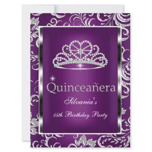 Quinceanera 15th Party Purple Plum Damask Silver