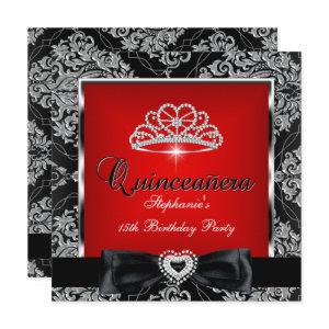 Quinceanera 15th Party Red Damask Silver Black