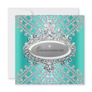 Quinceanera 15th Party Teal Blue White Diamond