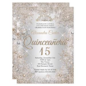 Quinceanera 15th Photo Silver Beige Snowflake
