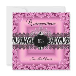 Quinceanera 15th Pink Black White Zebra Lace