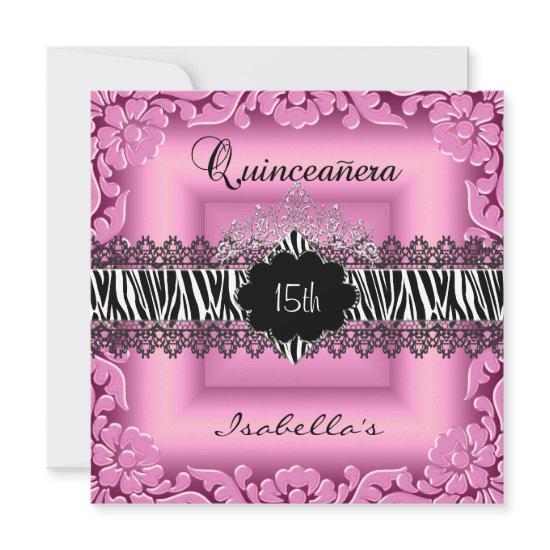 Quinceanera 15th Pink Black White Zebra Lace
