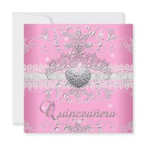 Quinceanera 15th Pink Glitter Tiara Lace Heart