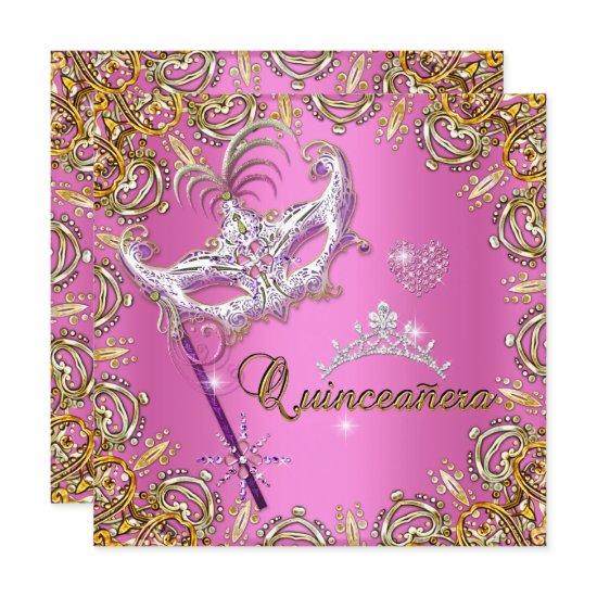 Quinceanera 15th Pink Masquerade Party Gold