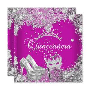 Quinceanera 15th Pink Plum Silver Mask Tiara
