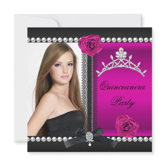 Quinceanera 15th Pink Rose Black Photo