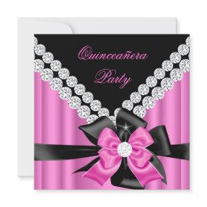 Quinceanera 15th Pink Silver Black Bow Diamonds
