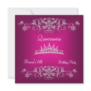 Quinceanera 15th Pink Silver Diamond Tiara