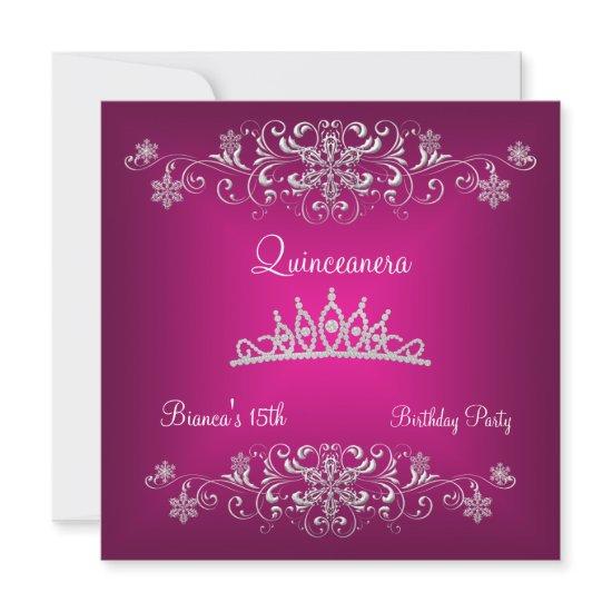 Quinceanera 15th Pink Silver Diamond Tiara