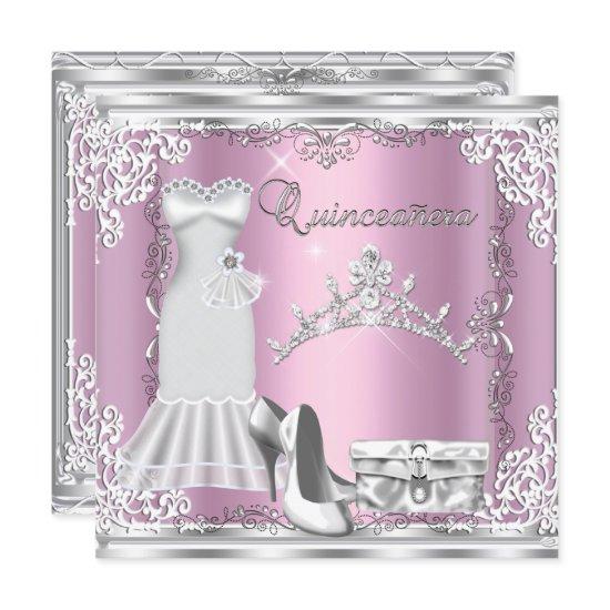Quinceanera 15th Pink Silver Diamond Tiara