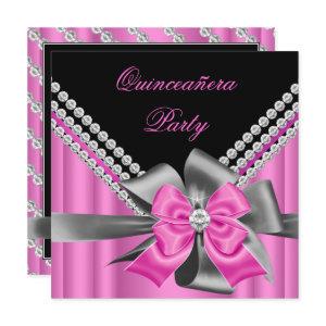 Quinceanera 15th Pink Silver Grey Bow Diamonds 2